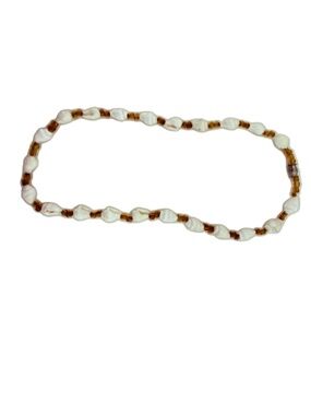 White Shell & Amber Beaded Necklace Vintage Coastal Boho